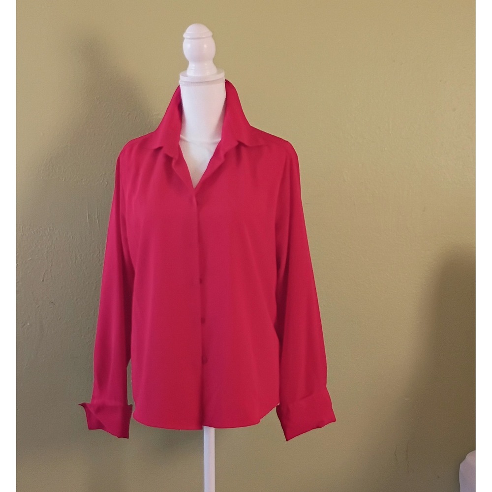 Spicy Pop Red Office Siren Corporate Chic Blouse Long Sleeve  Size Large